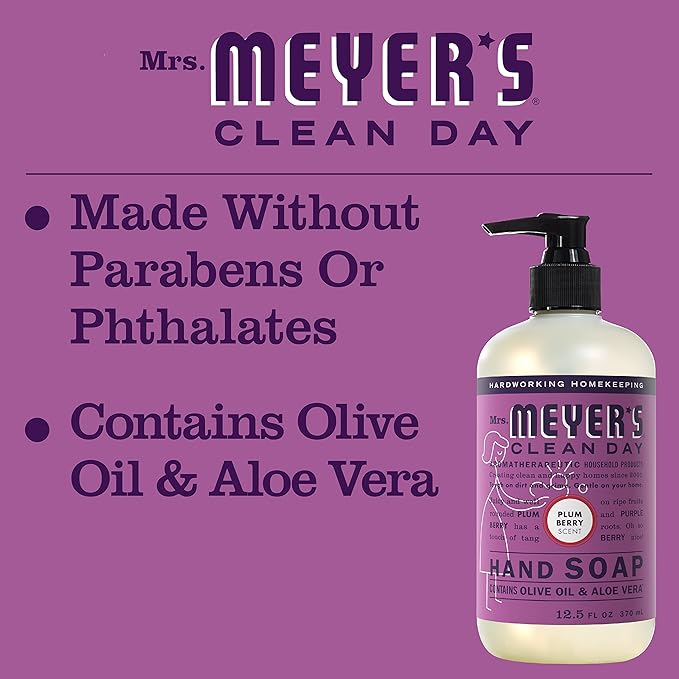 MRS. MEYER'S CLEAN DAY Liquid Hand Soap, Cruelty Free, Plum Berry Scent, 12.5 oz- Pack of 3