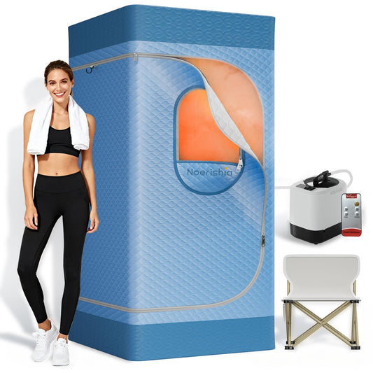 Portable Sauna for Home with 3L 1200W Steamer, Big Folding Chair, 99 Mins Timer, 9 Levels, Pernoanl Steam Sauna Tent Dual YKK Zippers for Home Spa Detoxification, 32' x32' x 71' (Light Blue)