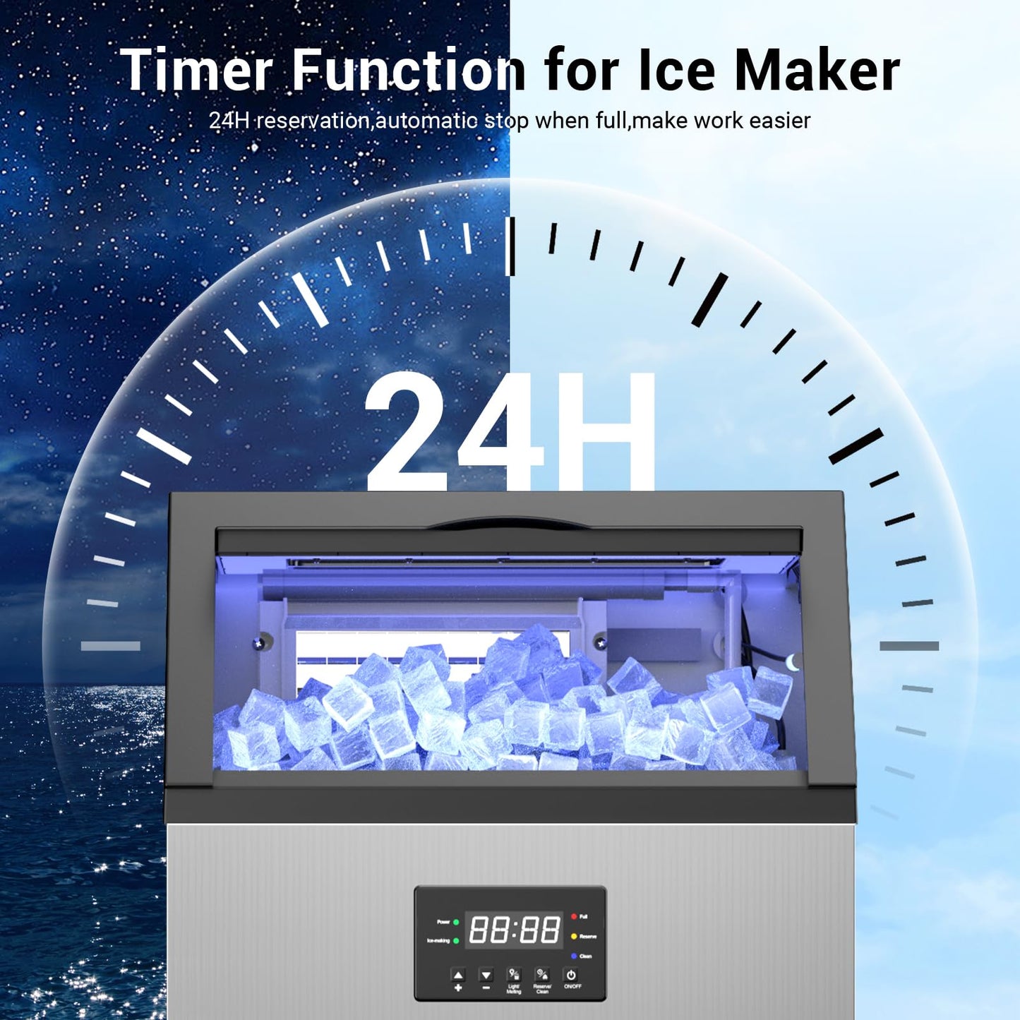 Ice Maker Commercial, 150lbs/Day Under Counter Ice Machine with 50 Lbs Storage Bin, 45 Ice Cubes in 8-15 Mins Free Standing Ice Maker for Home/Bar/Restaurant/Outdoor