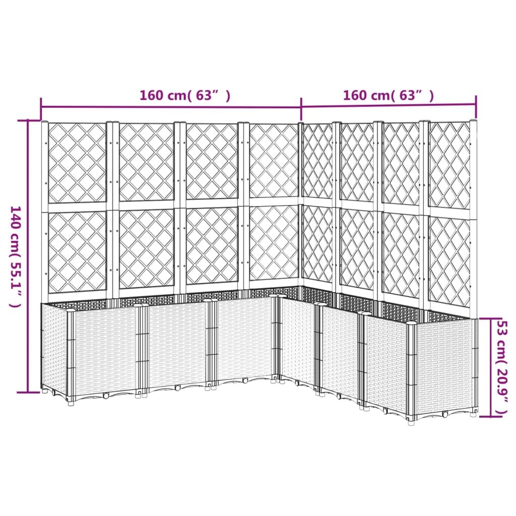 Coespram Modular Brown Garden Planter 63 x 63 x 55 in Outdoor Large Polypropylene Planter Box with Integrated Trellis for Patio Balcony Terrace