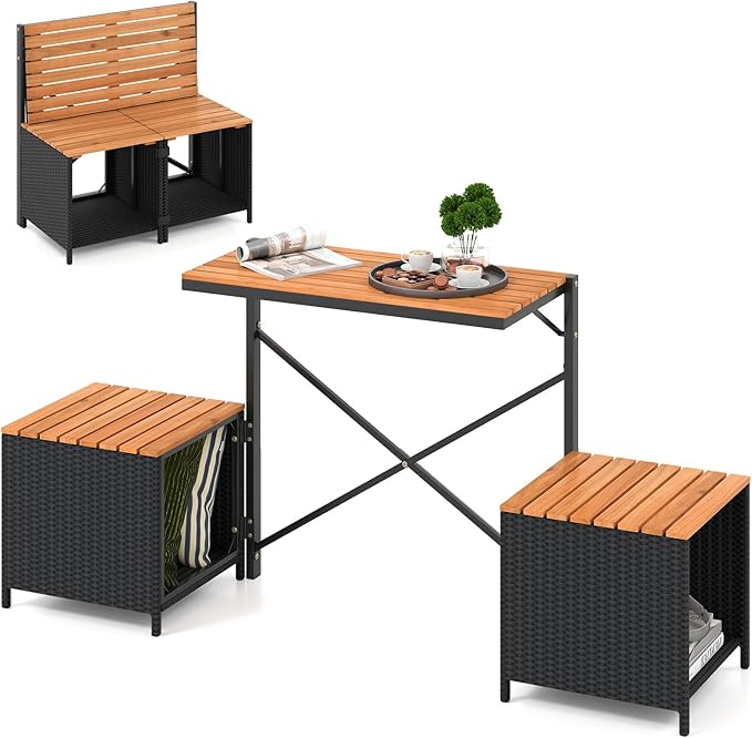 Tangkula 2-in-1 Outdoor Convertible Bench, Transforming Interchangeable Picnic Table Garden Loveseat with Metal Frame, PE ...