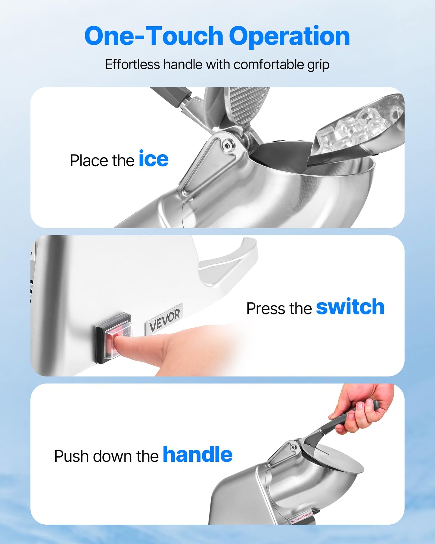 Vevor Ice Crusher Machine, 143Lbs Per Hour Electric 2 Blades Snow Cone Maker, Stainless Steel Shaved Ice Machine With Bowl And C
