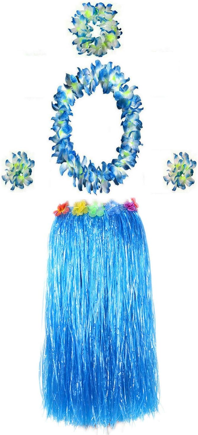 BAJOTAL Hawaiian Luau Hula Grass Skirt with Large Flower Costume Set for Dance Party Decorations Favors