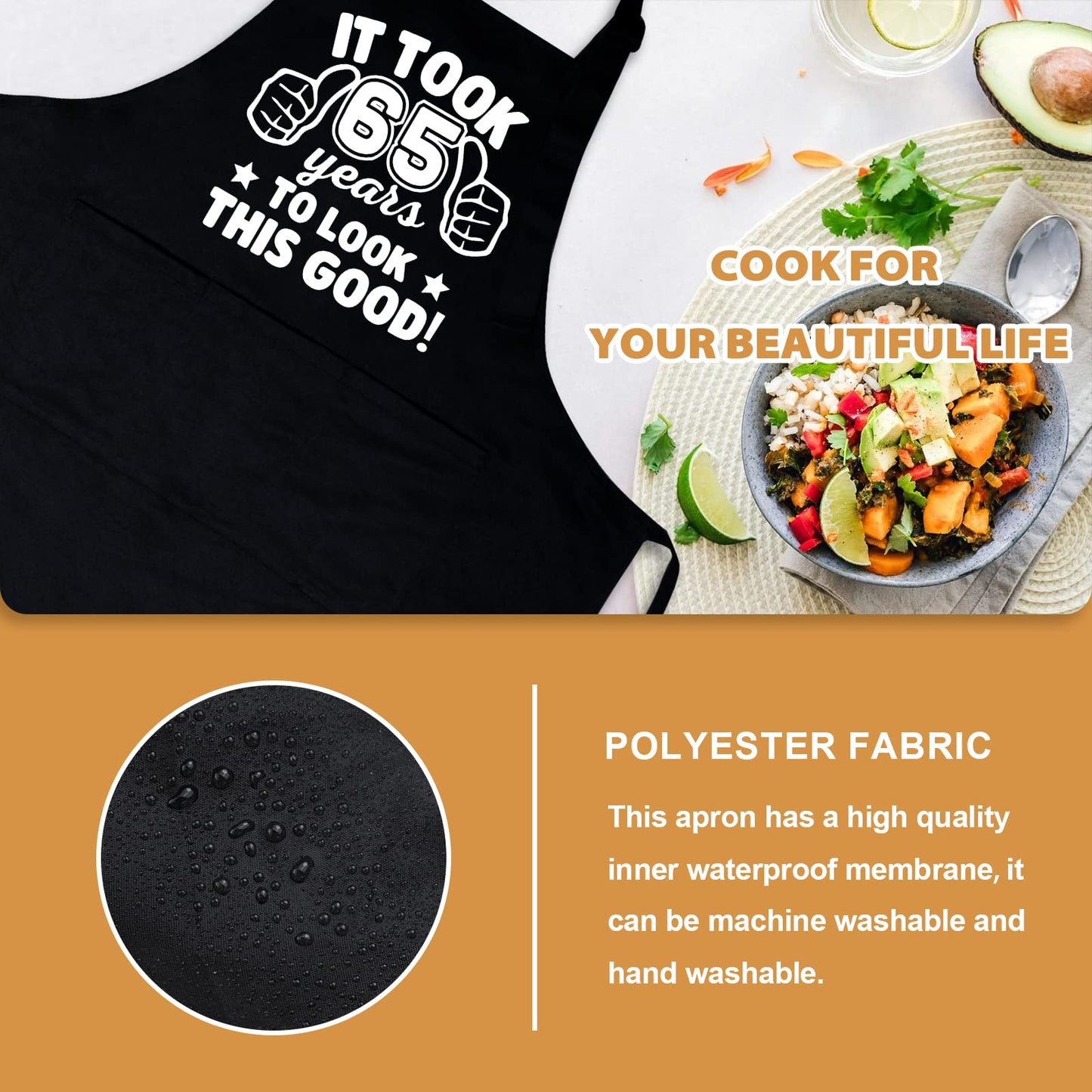 65th Birthday Gifts for Men Women, 1960 Happy 65th Birthday Gift Ideas, 65 Chef Aprons for Men with 3 Pockets, Funny Cooking Aprons for 65 Years Old Man, Women, Dad, Mom, Husband, Wife, Friends