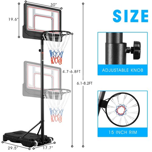 HYPATA Portable Basketball Hoop Outdoor, 4.7-6.9 FT Adjustable Basketball Hoop for Kids and Adults in Outdoor/Indoor,with Sturdy Base and Backboard,Easy Assembly for Home Use