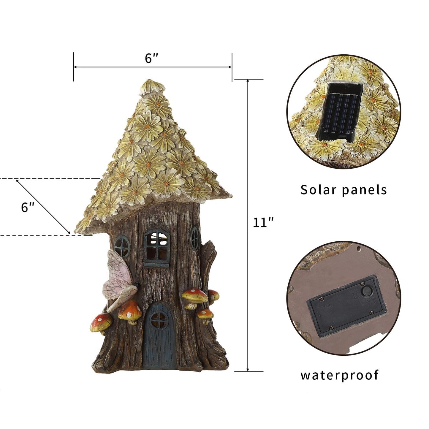 Resin Fairy House Statue Garden Flower Solar Powered Garden Statue Fairy House for Outdoor Decor,Yellow Wild Chrysanthemum