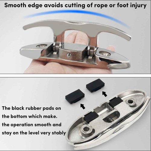 VEITHI 316 Stainless Steel 6 inch Folding Boat Cleats with Back Plate,Flip up Dock Cleats for Deck and Boat,Boat Tie Down Cleats Boat Dock Cleats Folding Cleat Pop Up Cleat with Fasteners(4 Pack)