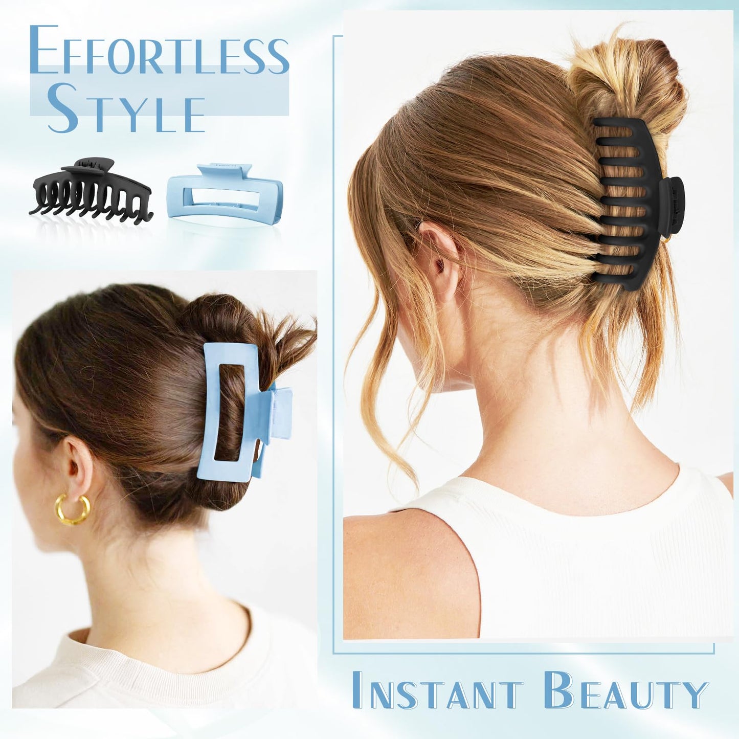 TOCESS Jumbo 4.33 Inch Hair Claw Clips for Women, 8 Pack Matte Non-Slip Rectangle Clips for Thick, Curly, Long or Straight Hair