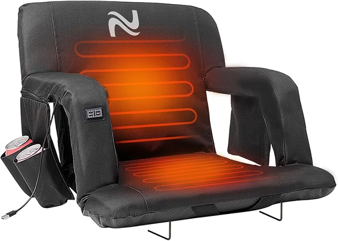 NAIZEA Wide Heated Stadium Seat for Bleachers w/Back Support & Cushion, Portable Bleacher Seats Foldable Stadium Chair with Armrests for Sports Events, Outdoor, Camping, Hiking-No Power Bank