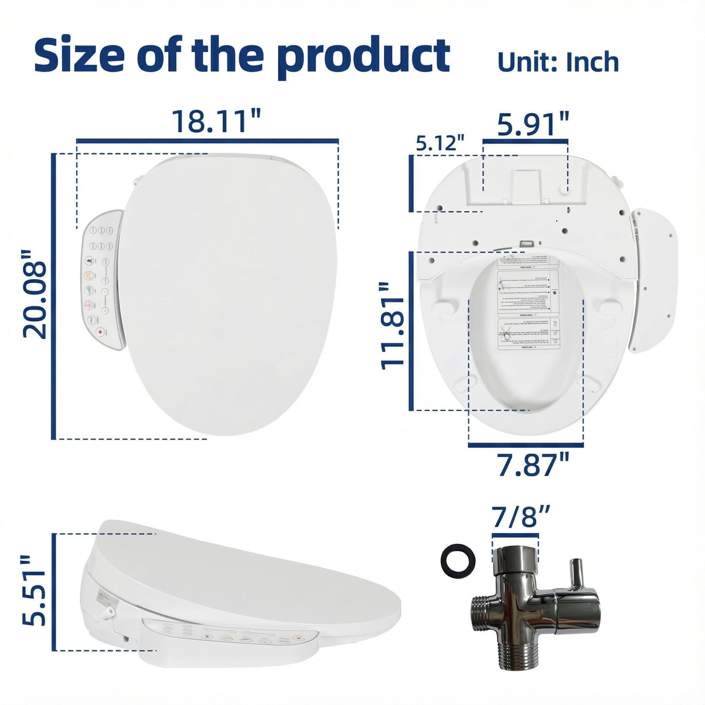 KioGro Electric Heated Bidet Toilet Seat with Touch Panel, Warm Water Wash, Self-Cleaning Nozzle, Warm Air Dryer, Deodorizer, Soft-Close Lid, LED Display & Night Light, Easy Install, Elongated