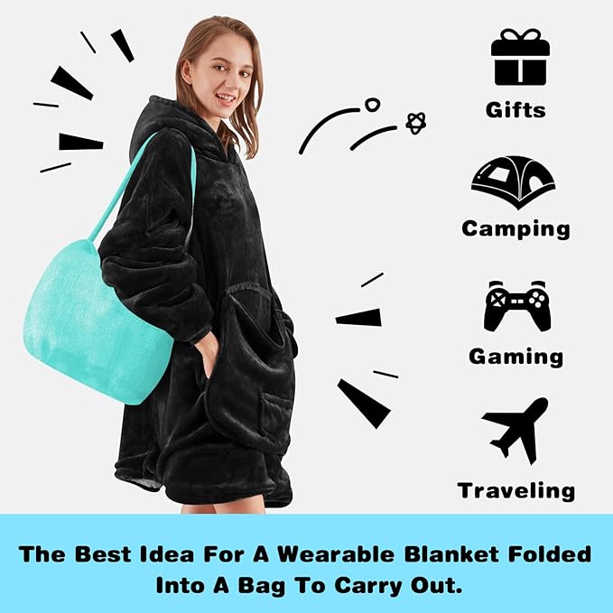yescool Wearable Blanket Hoodie, Flannel Sherpa Fleece Blanket Sweatshirt for Adults Women Men,One Size Fits All