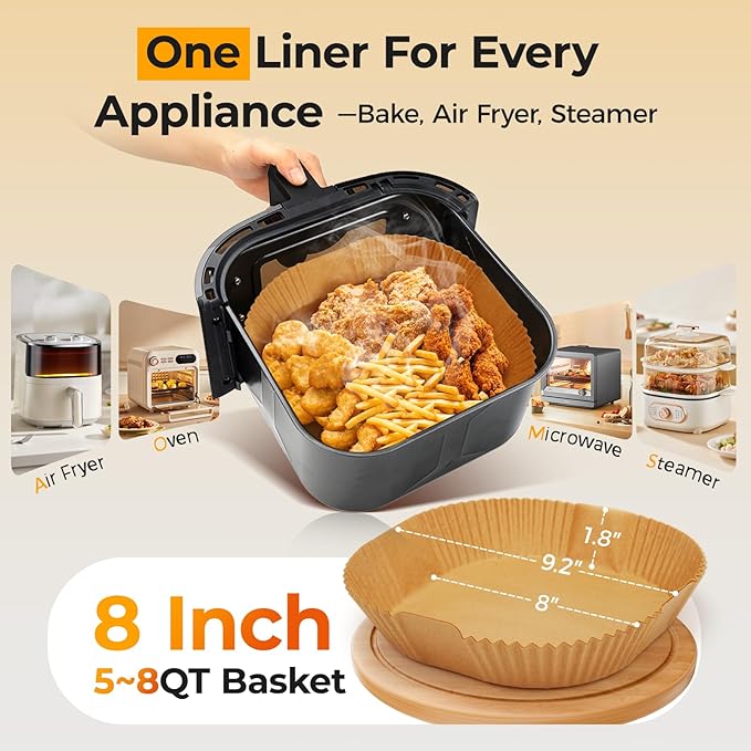 1000 Pcs Air Fryer Paper Liners, 8" Square Air Fryer Liners Disposable, Heavy-Duty Parchment Paper for 5-8 qt Airfryer Basket, Non-Stick & Grease-Proof Baking Liner for Oven Pan