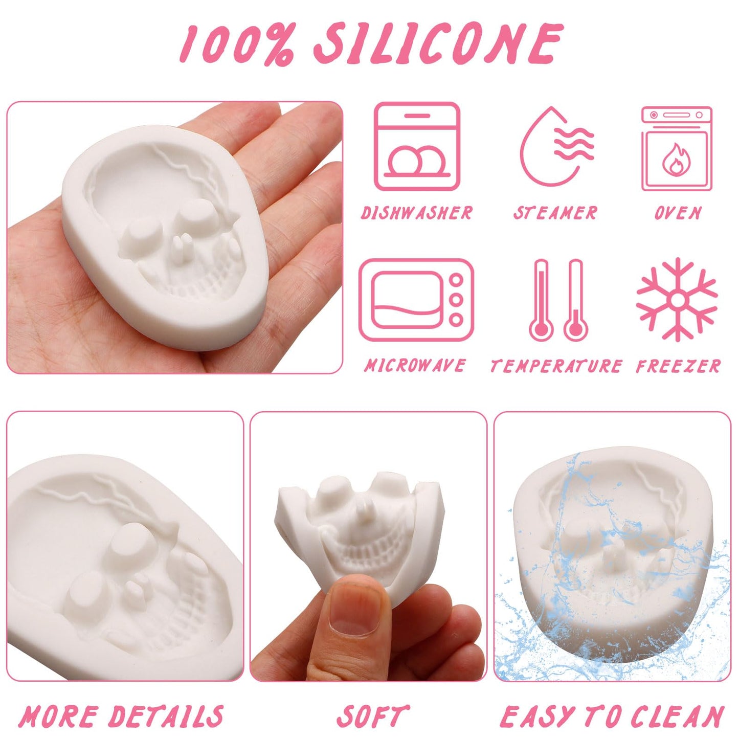 Skulls Silicone Mold Halloween Skull Molds for Baking Skeleton Silicone Mold for Cake Decoration Topper Chocolate Candy Cake Pop Popsicle Polymer Clay Crafts Set of 2