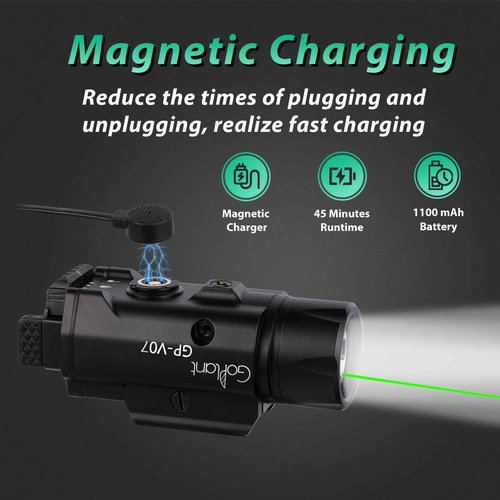 2250 Lumens Weapon Laser Light Combo - Adjustable Rail-Mounted Weapon Light Laser Flashlight, Aircraft-Grade Aluminum Magnetic Rechargeable LED Strobe Tactical Gun Light Combo
