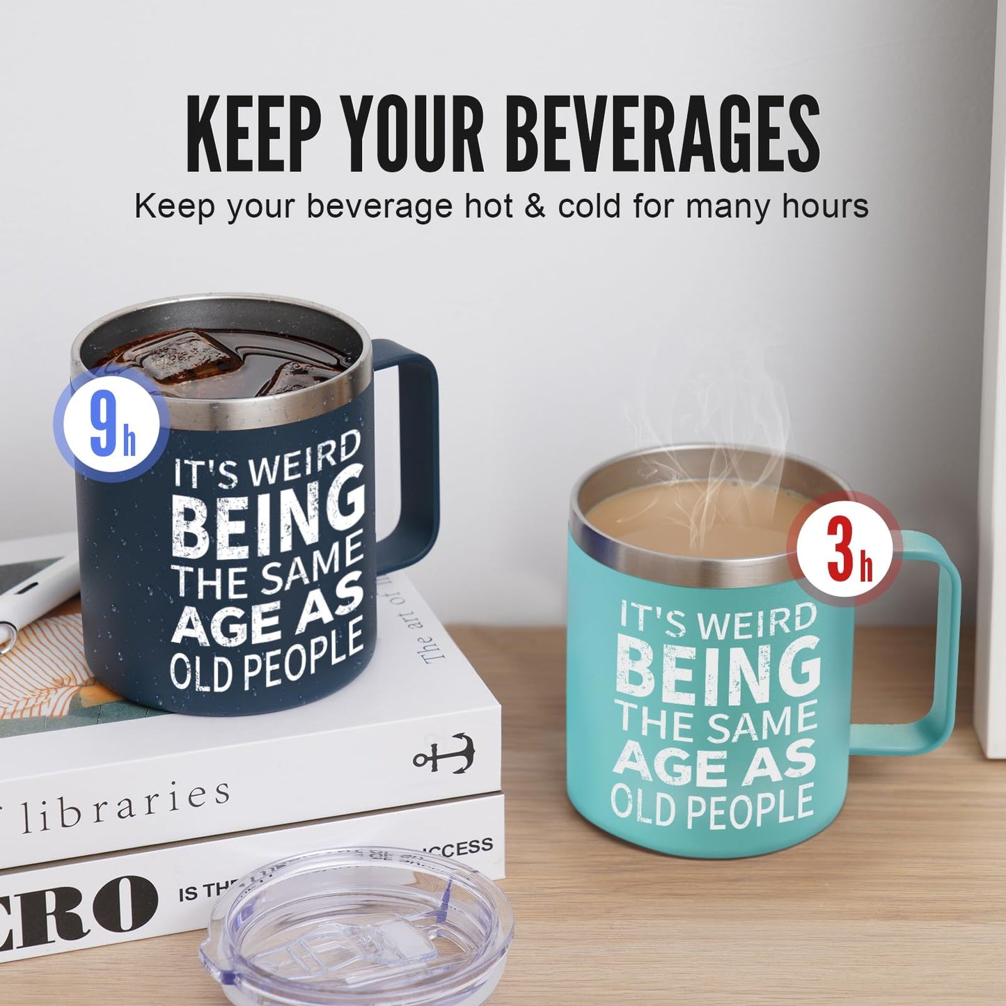 NOWWISH Birthday Gifts fo Men- Weird Being the Same Age as Old People Mug - Funny 50th 60th 70th Birthday Gifts for Men, Old People, Him, Husband, Grandpa (14oz, Navy Blue)