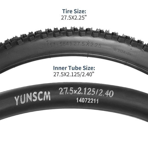YUNSCM 27.5 Lightweight Bike Tires 27.5x2.25 (ETRTO 57-584) and and 27.5" Bike Tubes - 120TPI Nylon, Puncture-Resistant,Compatible with Mountain Bike Tires 27.5x2.20/2.25/2.30-2 PCS (Y-582)