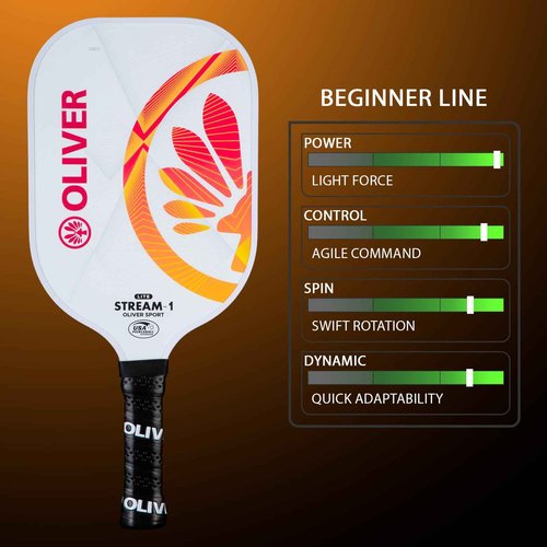 Pickleball Paddle Stream-1 Lite - Fiberglass Surface, 13mm Polypropylene Honeycomb Core, Lightweight, Extended Reach, USAPA Approved - Maximum Speed, Control, and Power