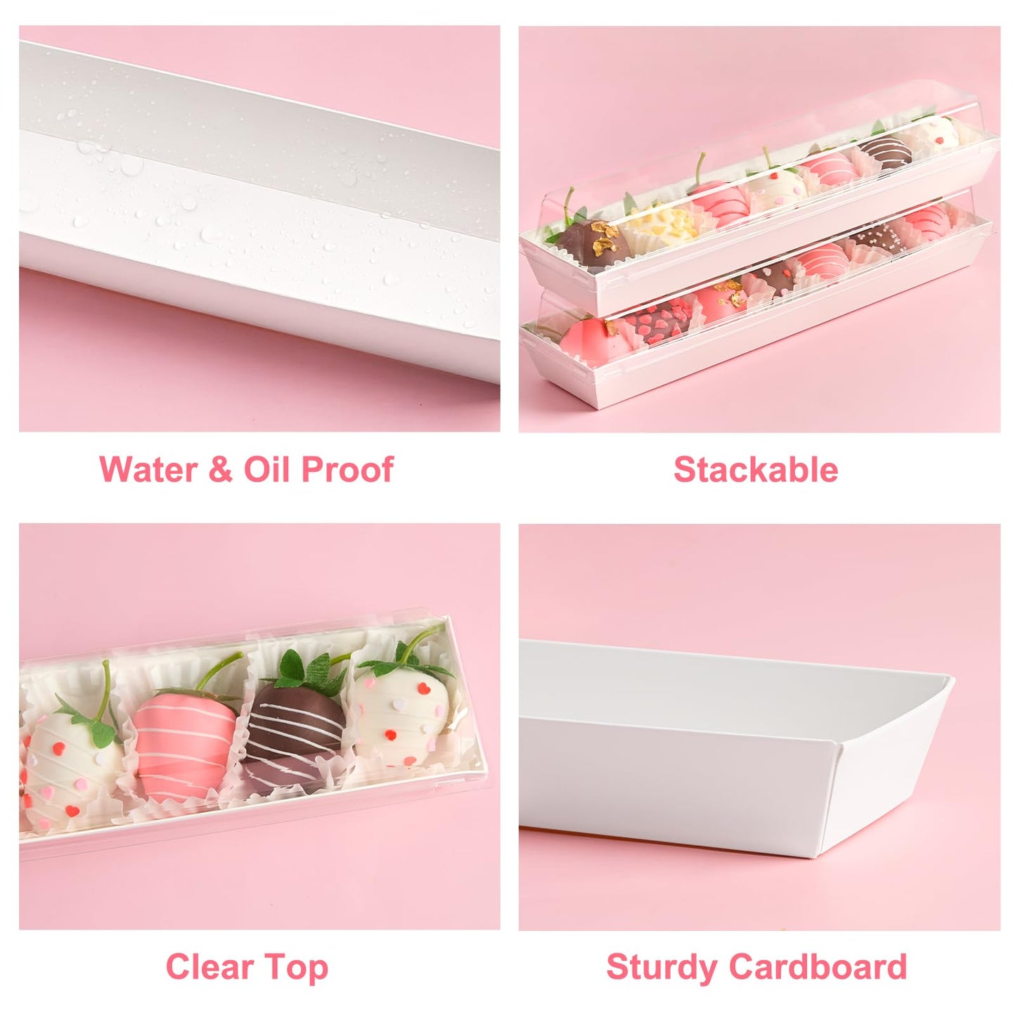 Kucoele 50 Pack Strawberry Boxes with Clear Lids, Disposable Macaron Boxes To Go Dessert Containers for Packaging Chocolate Covered Strawberries, Cookies, Cocoa Bombs, Truffles