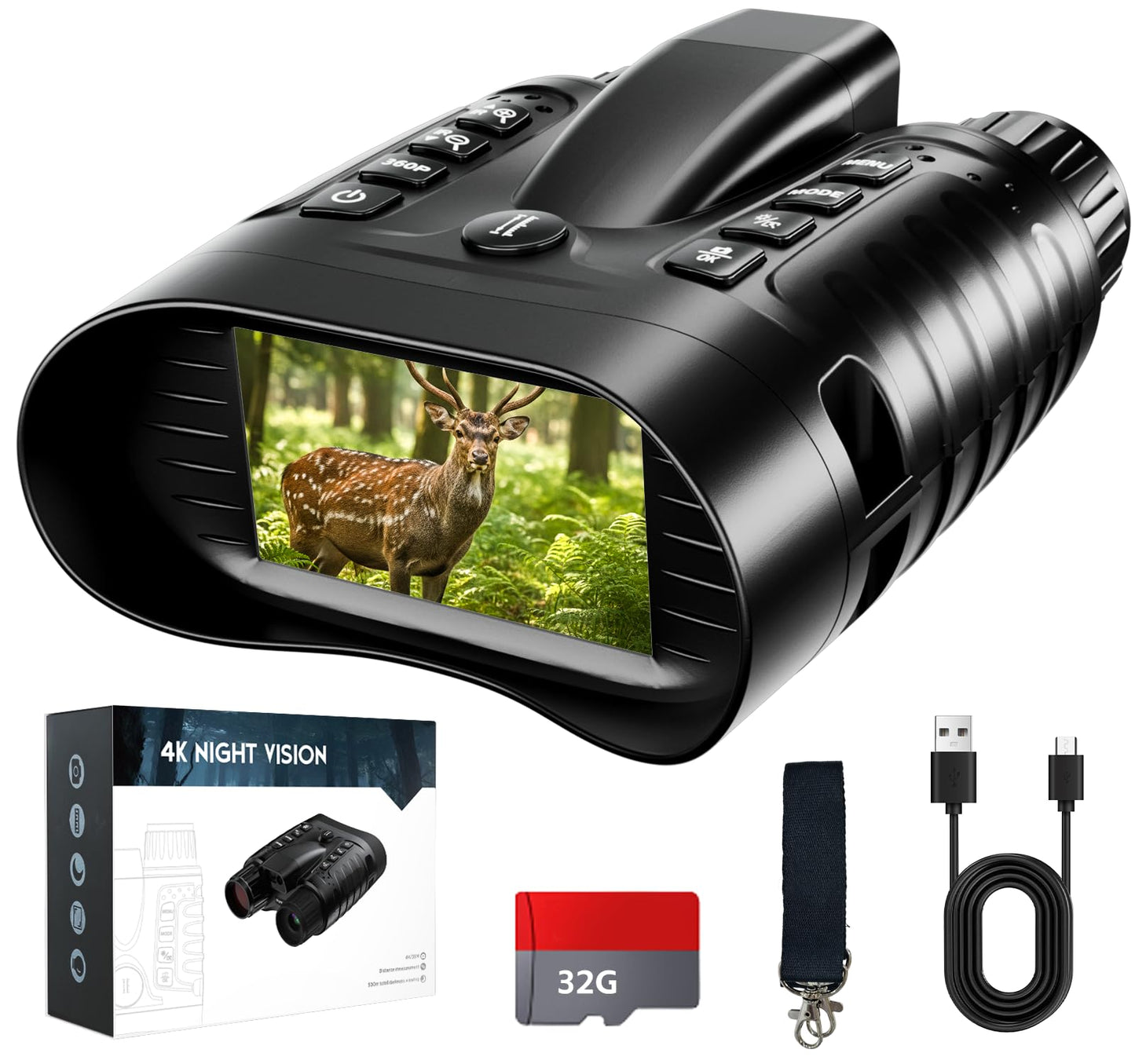 Zivolixd 4K Night Vision Binoculars with 350m Rangefinder, 36MP Infrared Goggles for Adults, 500m Viewing in Total Darkness, 32G 4500mAh Battery & 8X Zoom for Hunting, Camping & Security