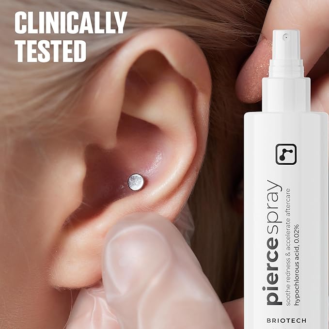 BRIOTECH Pierce Spray, Hypochlorous Acid, Gentle Piercing Aftercare, Calm Redness & Itch, Reduce Bumps, HOCl Saline Spray, Contact Free, No Rinse, Alcohol Free, 4 fl oz (2 Pack)