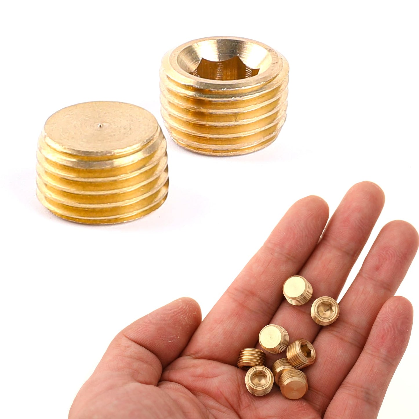 1/8" NPT Male Plug Fitting Set, 10 PCS Brass Plug Hex Counter Sunk Plug for Closing the End of, Internal Hex Socket Thread Socket Plug Kit