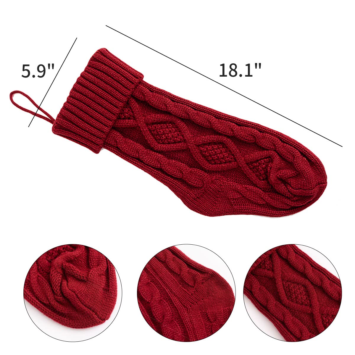 Spencer 18 Inches Knit Christmas Stocking Large Size Knitted Xmas Stocking Gifts Cable Knitted Stockings Fireplace Hanging Stockings for Family Holiday Xmas Party Decorations (Green/Burgundy/White)