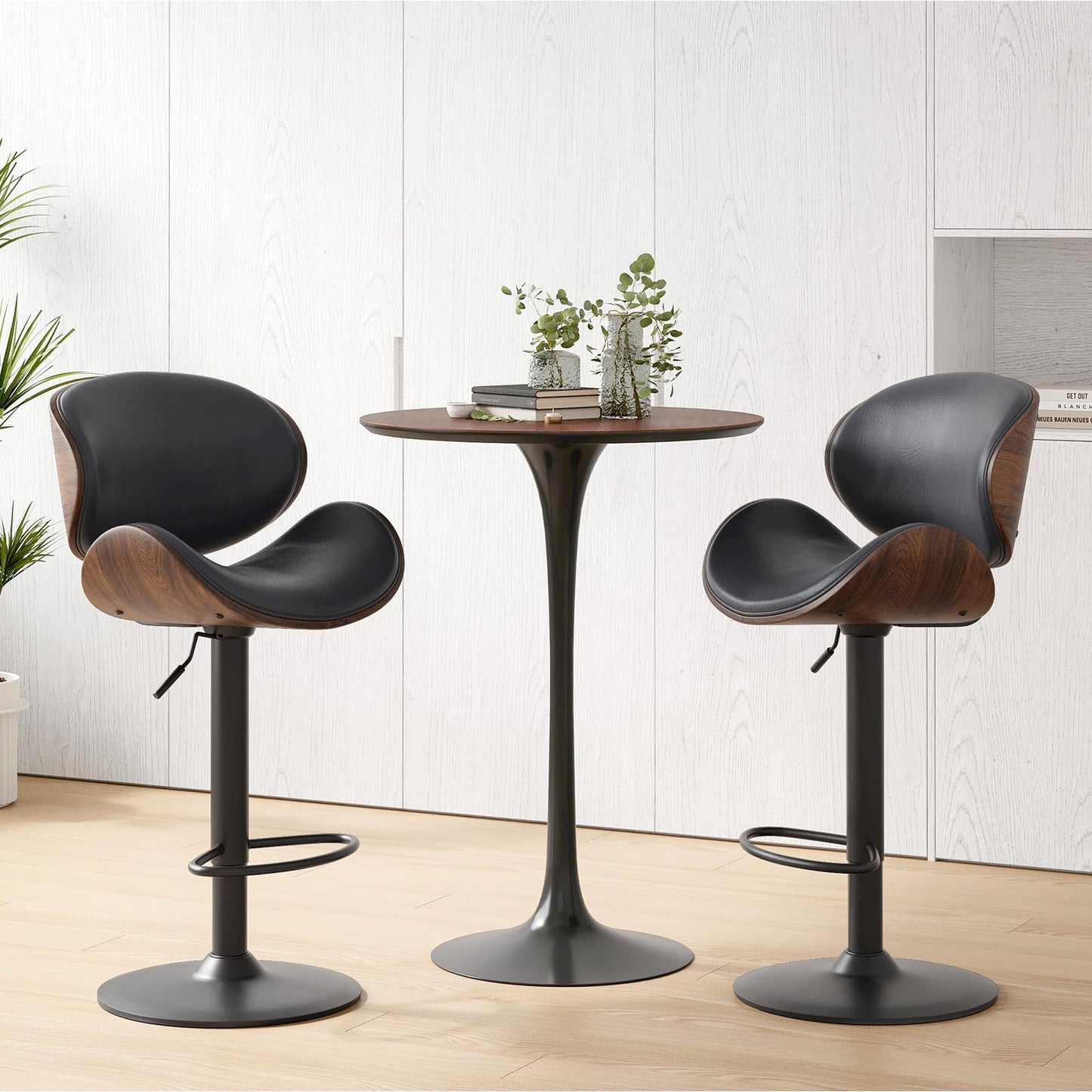 Soohow Adjustable Bar Stools Set for 2, Ergonomic Modern Swivel Bar Stools with Back for Kitchen Island, PU Leather Bar Stool with Footrest Mid Century Barstools, Industrial Counter Height Bar Stools