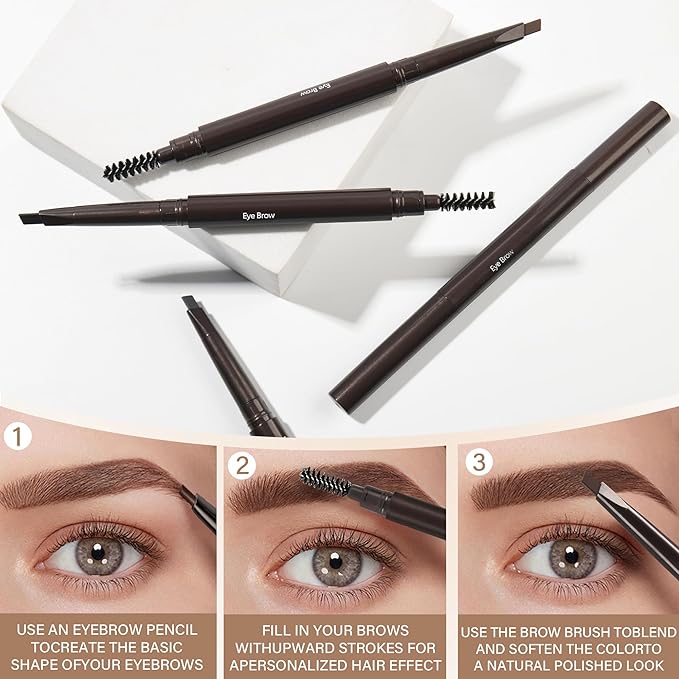 Ultimate Eye Brow Pencils Set for Women, 10Pcs Retractable Double-ended Eyebrow Pen with Brow Brush, Shaping & Filling, Contours, Definers, Fine Tip (01-10Pcs-Black-Retractable Triangle)