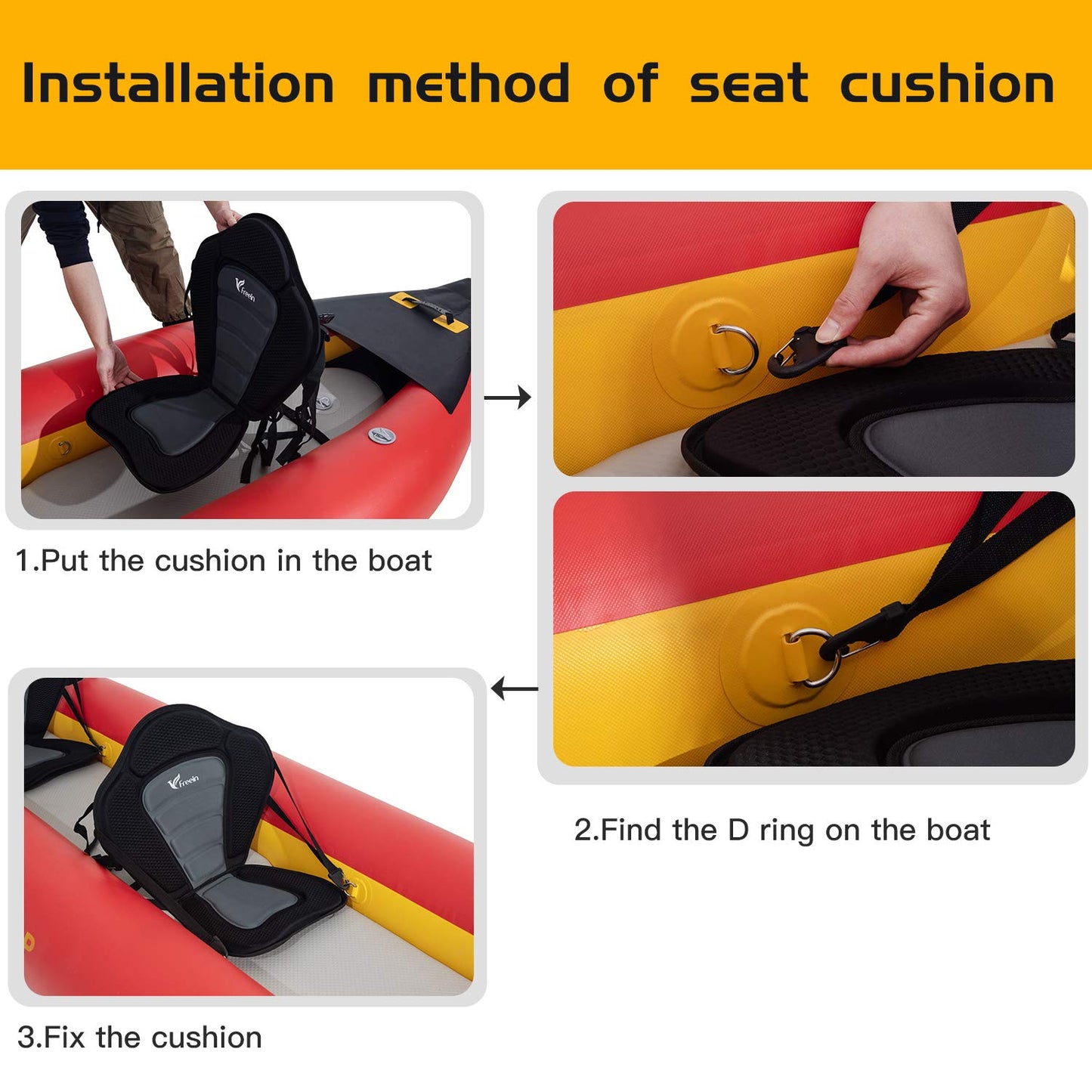 Freein 1-2 Person Professional Series Inflatable Kayak Set with Paddle, Seat, Fin, High-Output Air Pump, Carry Bag, 12'6" Emergency Sit-in Boat