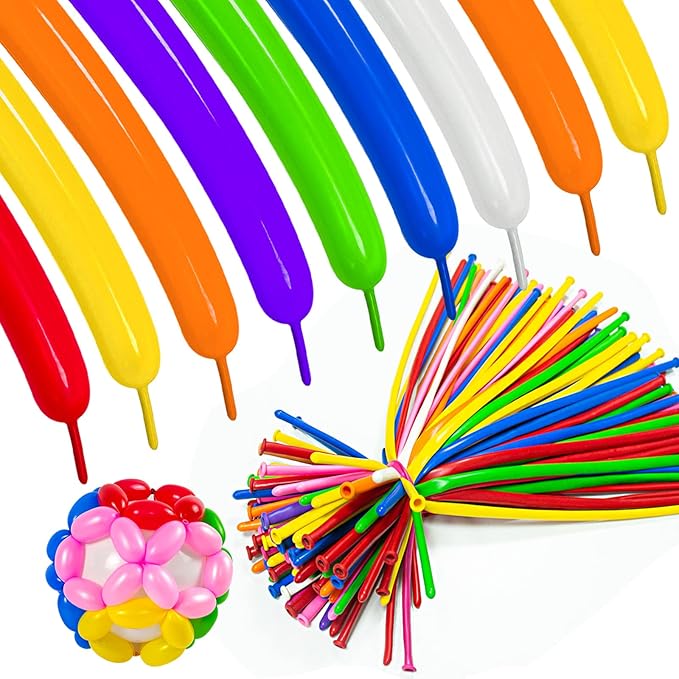 ASIYUHY 260 long balloons 100 Pack Twisting Animal Balloons Assorted Color Thickening Latex Modeling Long Magic Balloons f...