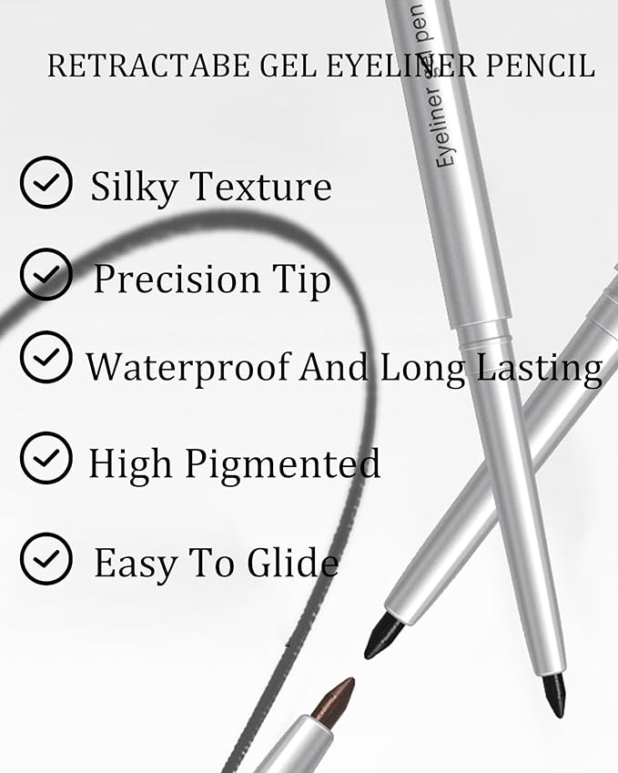 Brown Mascara and Waterproof Eyeliner Pencil Set for Older Women 60 Plus,Length and Volume Mascara for Mature Women,Retractable Eye Liner Matte Cream Waterline Eyeliner Makeup for Sensitive Eye-Set B