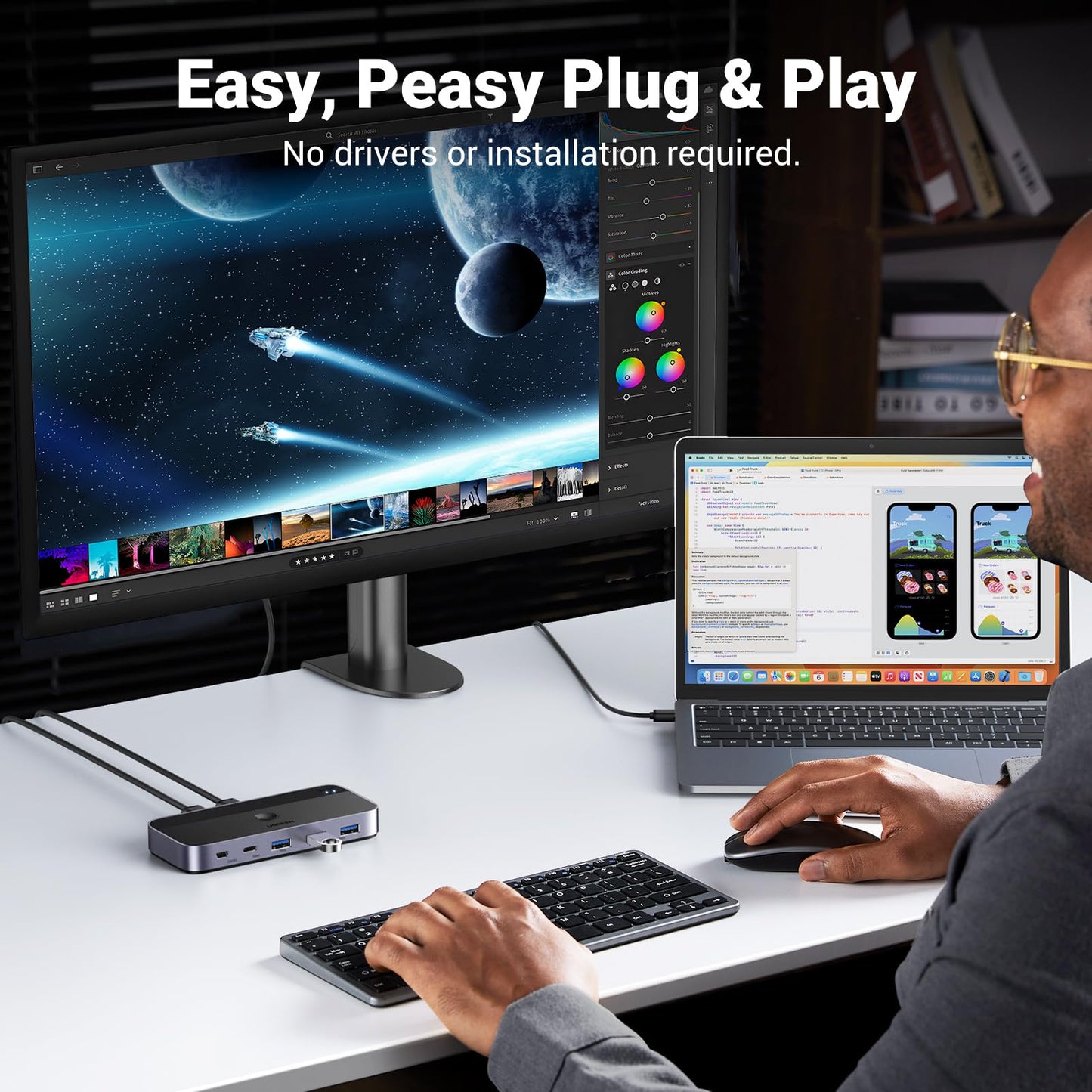 Ugreen Usb 3.0 Switch 2 Computers Sharing Usb C & A Devices, 4 Port Usb Switcher Sharing Keyboard And Mouse, Printer/Scanner Usb