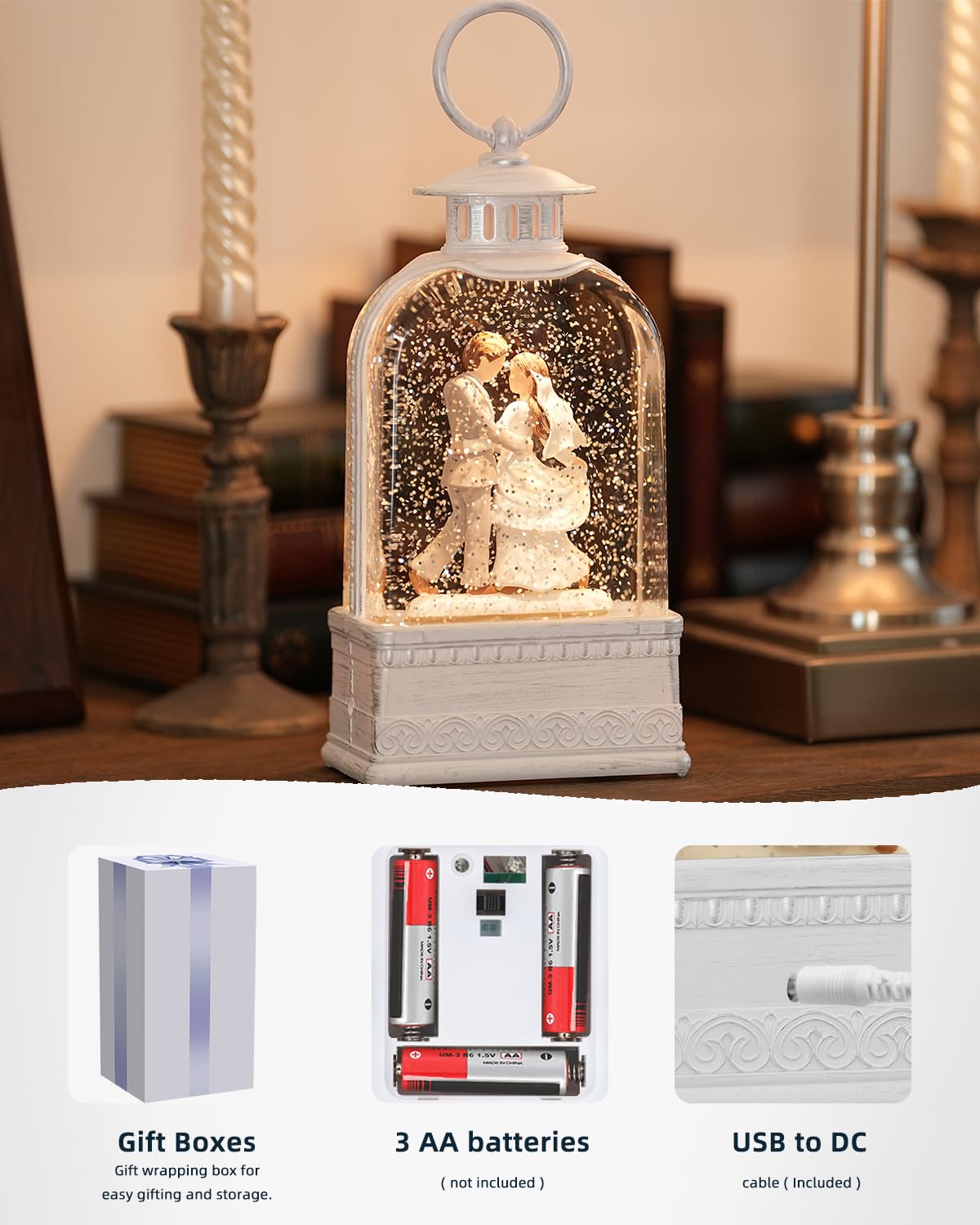 Wedding Gifts Lighted Snow Globe with 6H Timer,Promise Couple Engaged Commemorative Newlywed Remembered Snow Globe for Women,Christmas