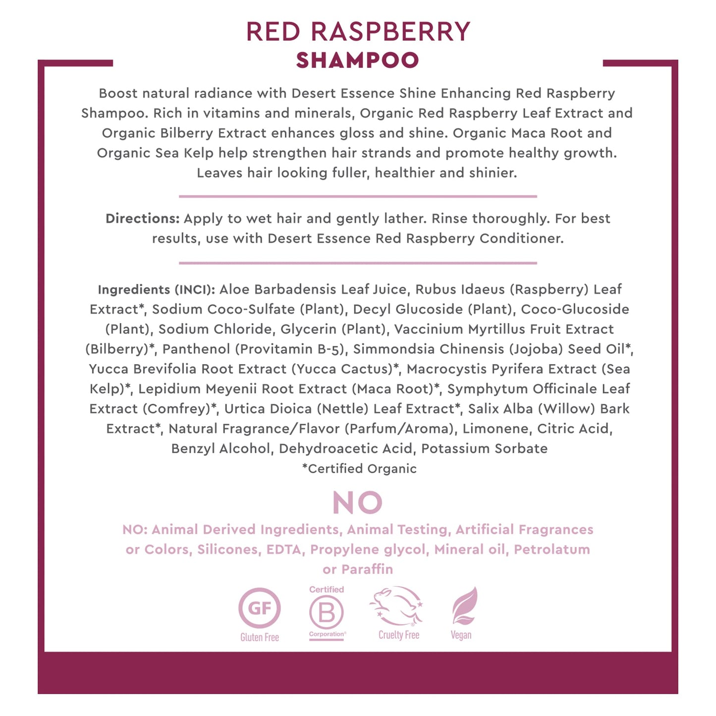 Desert Essence Red Raspberry Shampoo - 8 Fl Ounce - Gloss & Shine Enhancing - Strengthens Hair - Removes Everyday Pollutants - V