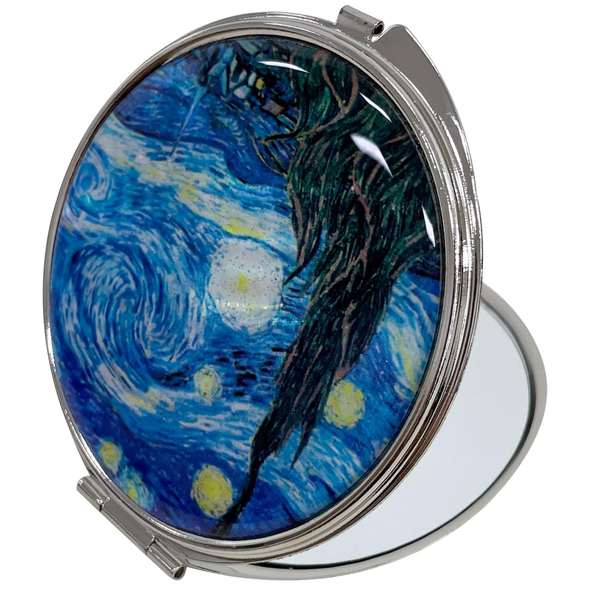 Portable Makeup Compact Double Magnifying Mirror Cosmestic Foldable Pocket Style Unique Mother of Pearl Design (Starry Night)
