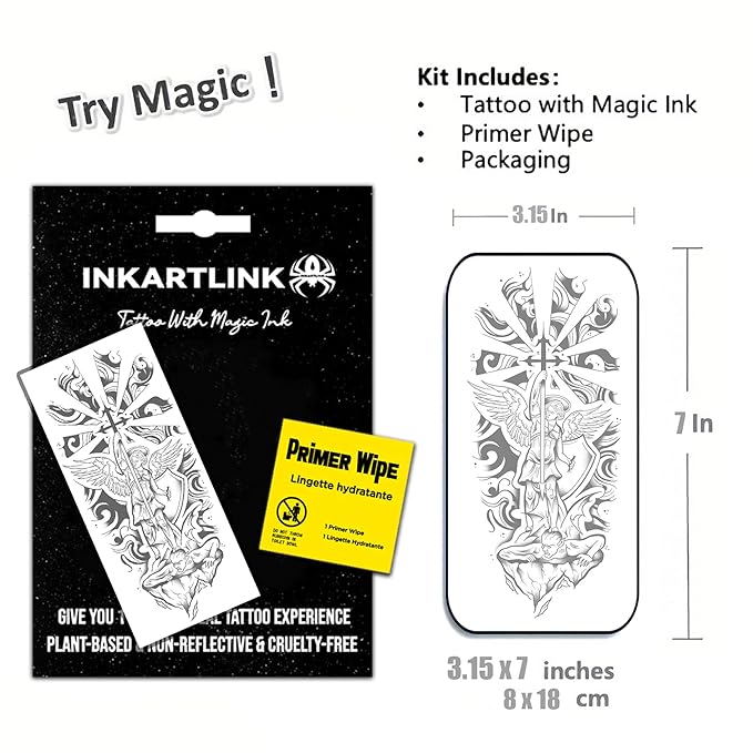 INKARTLINK Semi Permanent Tattoo, party tattoo, beautiful and realistic design, fun tattoo experience, cruelty-free, non-reflective, waterproof (Angel of Justice)