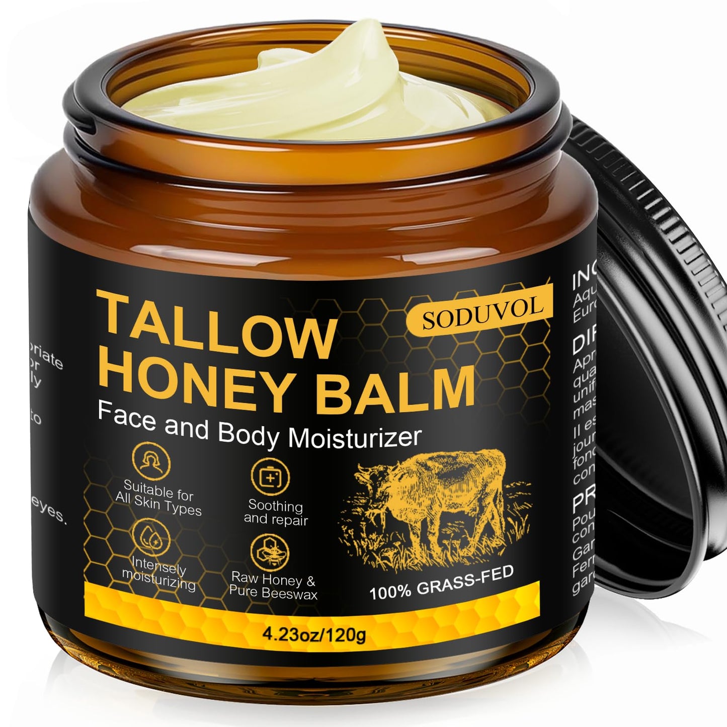 Liventhrall Organic Beef Tallow Honey Balm for Skin, Body & Face Moisturizer, Whipped Grass Fed Cow Tallow Cream with Raw Honey,