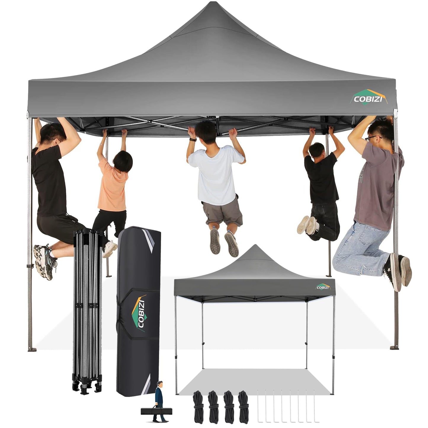 COBIZI 10x10 Pop Up Canopy Without Sidewall,Heavy Duty Canopy UPF 50+ All Season Wind Waterproof Commercial Outdoor Wedding Party Tents for Parties Canopy Gazebo with Carry Bag(10 x 10 ft Gray)