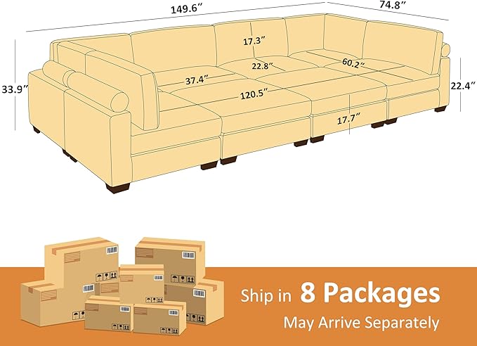 VANOMi Large Modular Sectional Sofa, Oversized Couch with Ottoman, Cloud Couch Deep Seat Sofa with Thick Cushion, Convertible Sectional Couches for Living Room Office Apartment