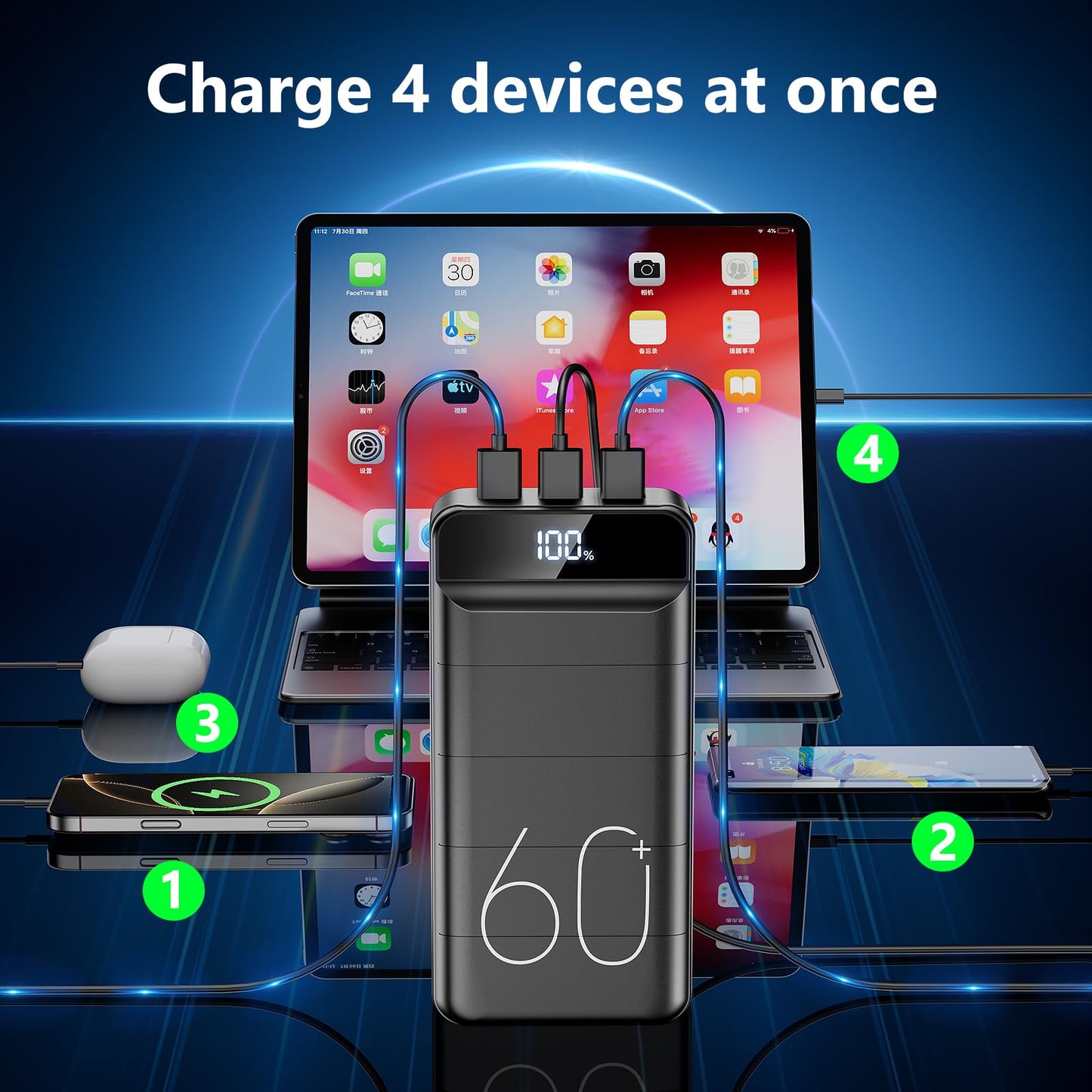 LQHUE Power Bank 60000mAh 22.5W Fast Charging Portable Charger with Flashlight, 4 Outputs & 3 Inputs LED Display Huge Capacity External Battery Pack for Most Electronic Devices on The Market