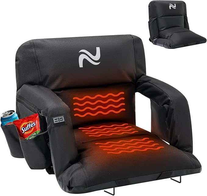 NAIZEA Wide Heated Stadium Seat for Bleachers w/Back Support & Cushion, Portable Bleacher Seats Foldable Stadium Chair with Armrests for Sports Events, Outdoor, Camping, Hiking-No Power Bank