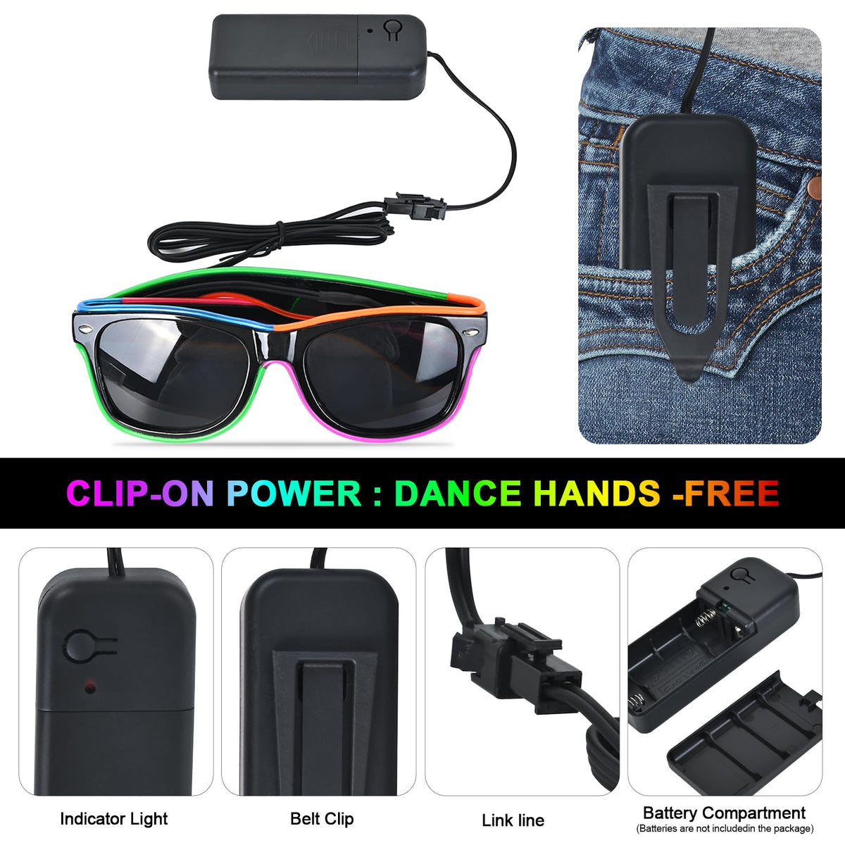 BouQuw 5 Pack Led Light Up Glasses Multi-Color - Glow in The Dark Party Supplies for Mardi Gras, Raves, Christmas,New year,Halloween & More Fit for Adult | 3 Lighting Modes(2xAA Not included)