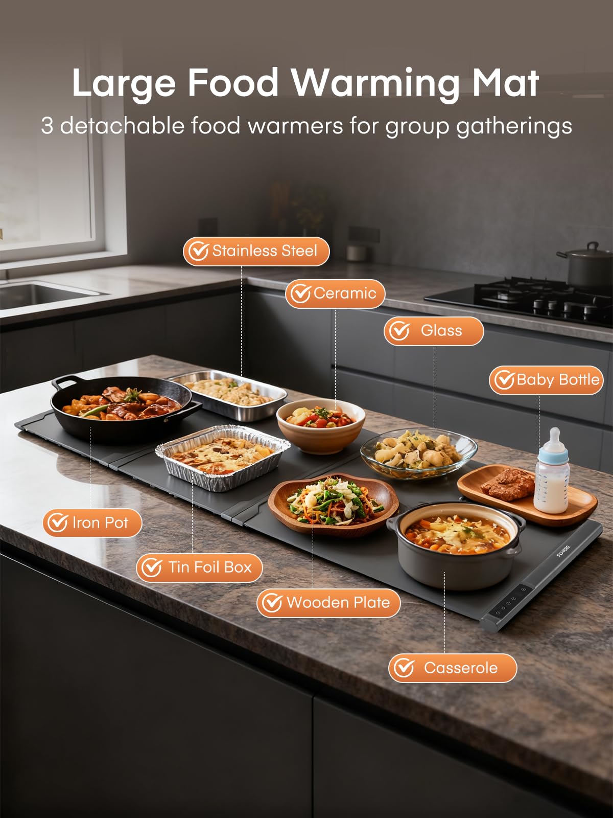 Warming Mat for Food Extra Large, 55"x16" 550W Splicing Food Warmer Trays for Buffets Party, Fast Full-Surface Heating Portable Mats for Food with 7 Level Adjustable Temperature 4 Hours Timer