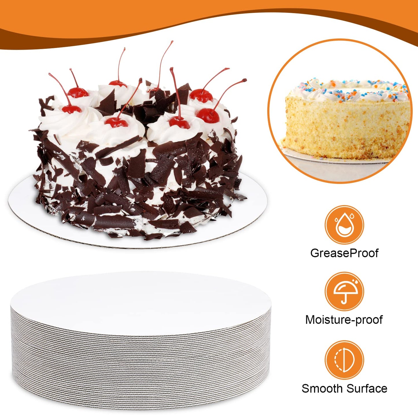 40-Packs Cake Boards 10 inch Round, Cake Boards White Cake Board Rounds, White Cake Circles Rounds Base Food-Grade Cardboard Cake Plate for displaying Cakes, Bread, Desserts（Thin and Sturdy）