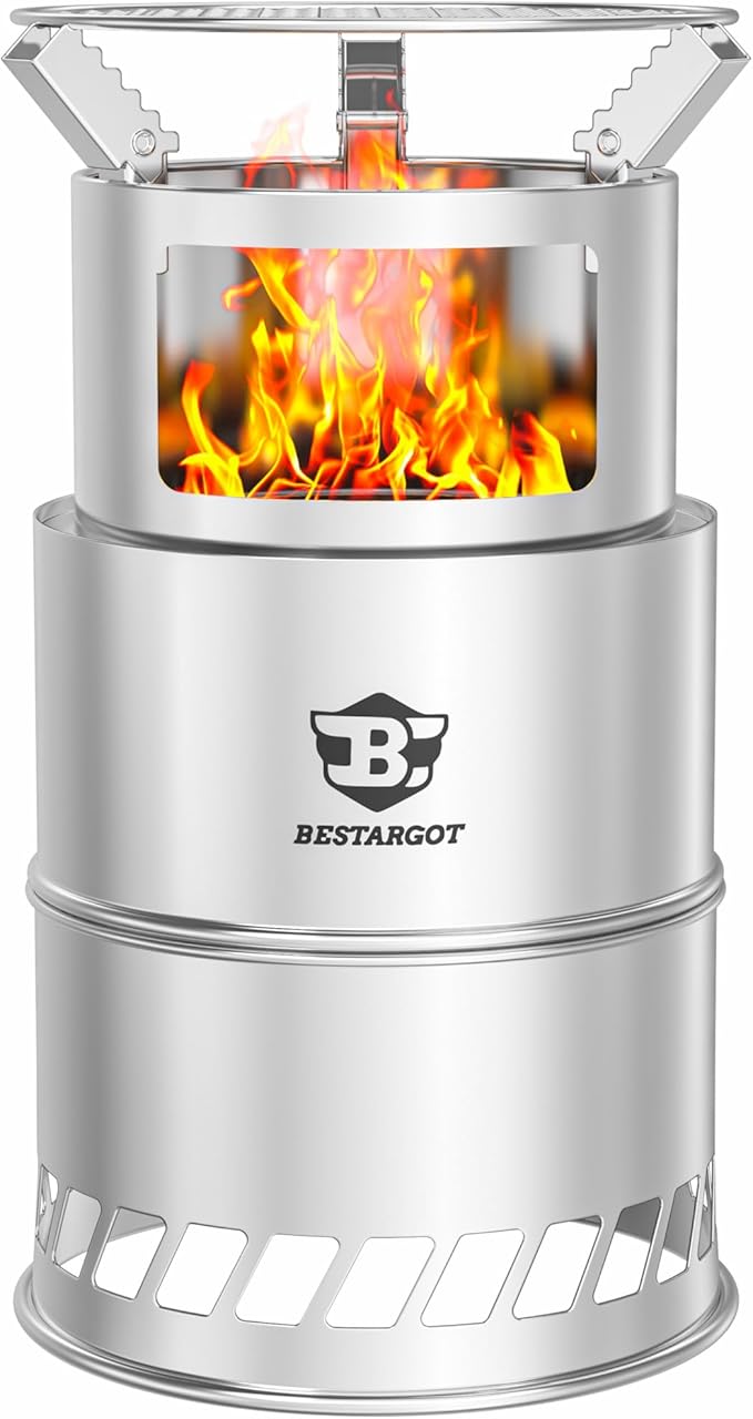 Bestargot Camping Wood Stove, Extra Large Size 8 x 12 inches, Portable Smokeless Fire Pit, Stainless Steel, Windproof & St...