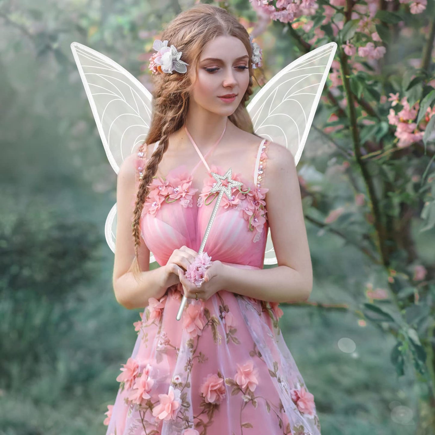 quescu 2Pcs Fairy Wings for Adults,Butterfly Wings for Girls Women,Halloween Costume Sparkle Angel Wings Dress Up Party Favor (White+White)
