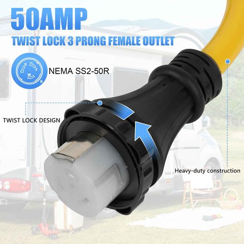 NEMA (2) L5-30P to SS2-50R Shore Power Splitter, ZDHQLHJ 30A L5-30P Male Plug to Marine 50A SS2-50R Female Connector with Locking Ring, RV Generator Marine Shore Power Cord Adapter