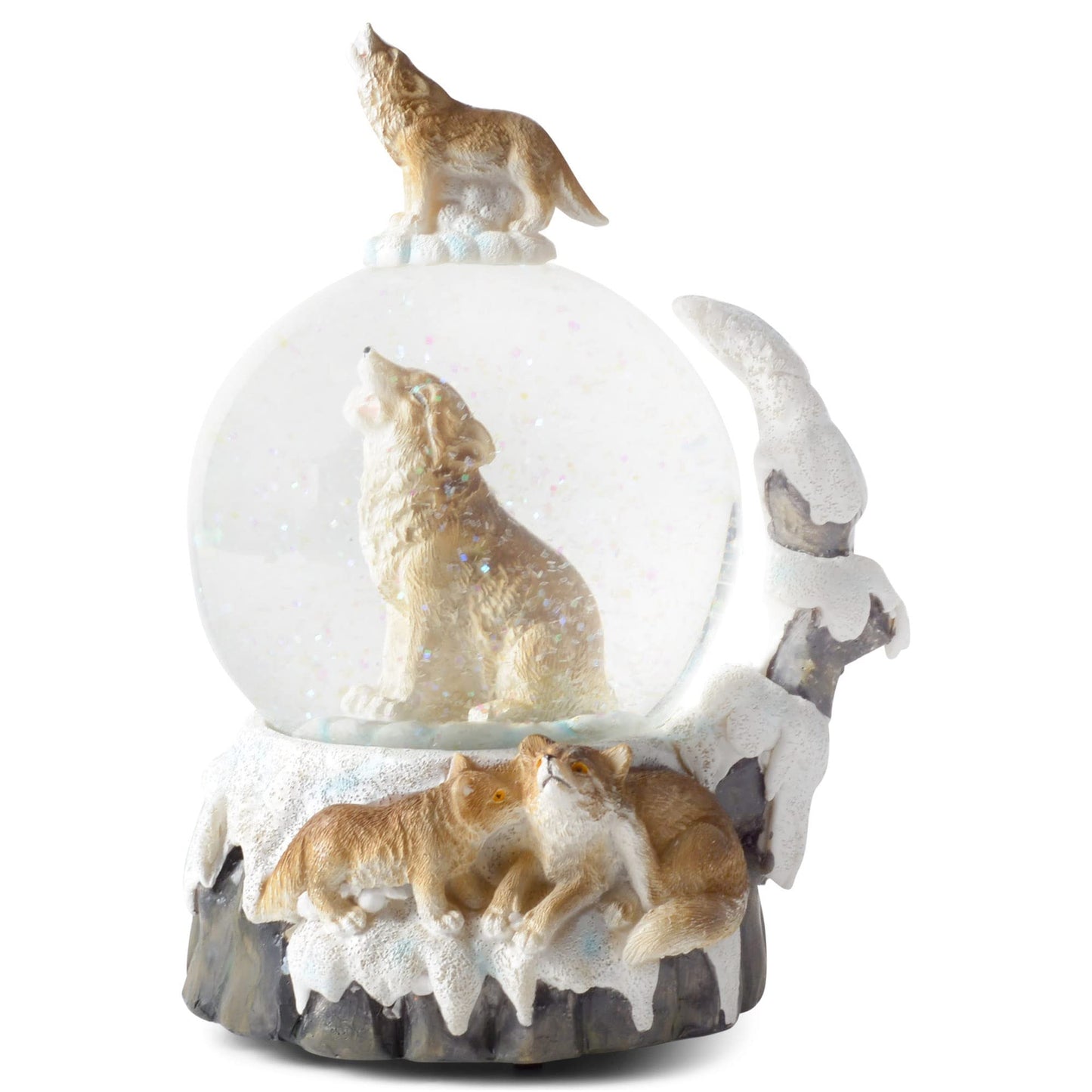 Elanze Designs Howling Glitter Wolf with Babies Tabletop Dresser Nightstand Figurine Decoration 100MM Sturdy Water Wind Up Musical Snow Globe Plays Tune Born Free