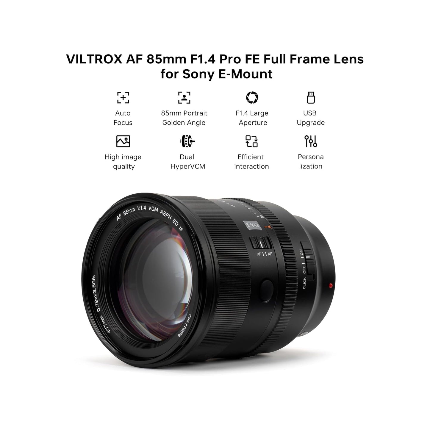 VILTROX AF 85mm F1.4 Pro FE Full Frame Autofocus Lens for Sony E Mount Cameras, HyperVCM Large Aperture Portrait Lens for Sony A7R IV III II, A7 III, A7C, A9, A1, FX3, FX30, A6600 A6700 A6400