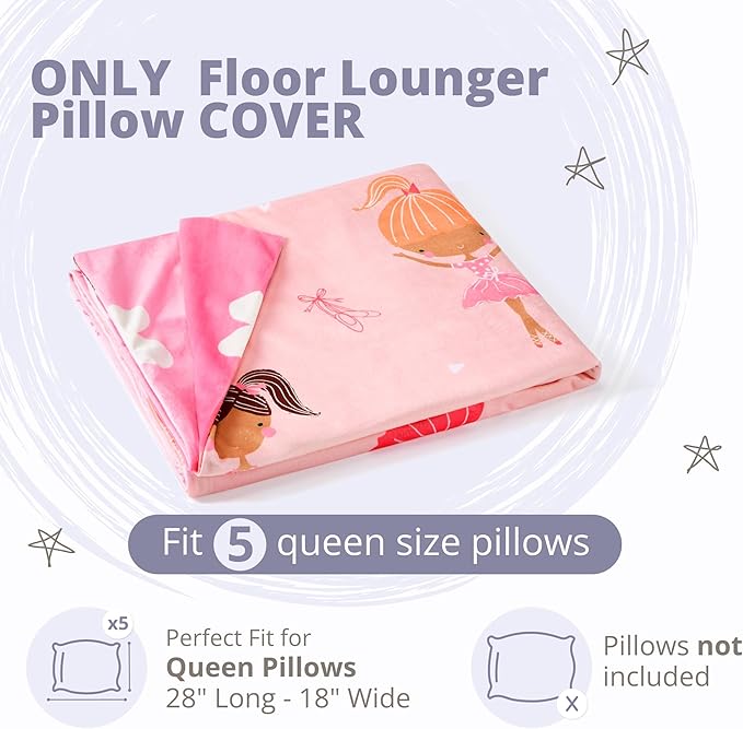 Butterfly Craze Floor Pillow Case - Lounger Support & Guest Bed Setup - Machine Washable Cover for Studio Apartment Essentials - Adjustable Floor Seating for Kids & Adults - Queen, Pink Ballerina
